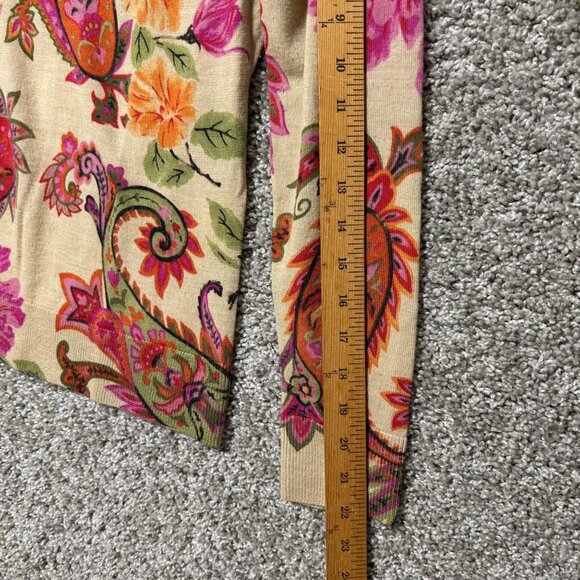 Talbots Petites Womens Sz M Sweater V Neck Floral & Paisley Print Merino Wool - Picture 6 of 7